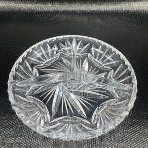 Bohemian Crystal Relish Candy Divided Round Dish Pinwheel Hand Cut Clear Dish